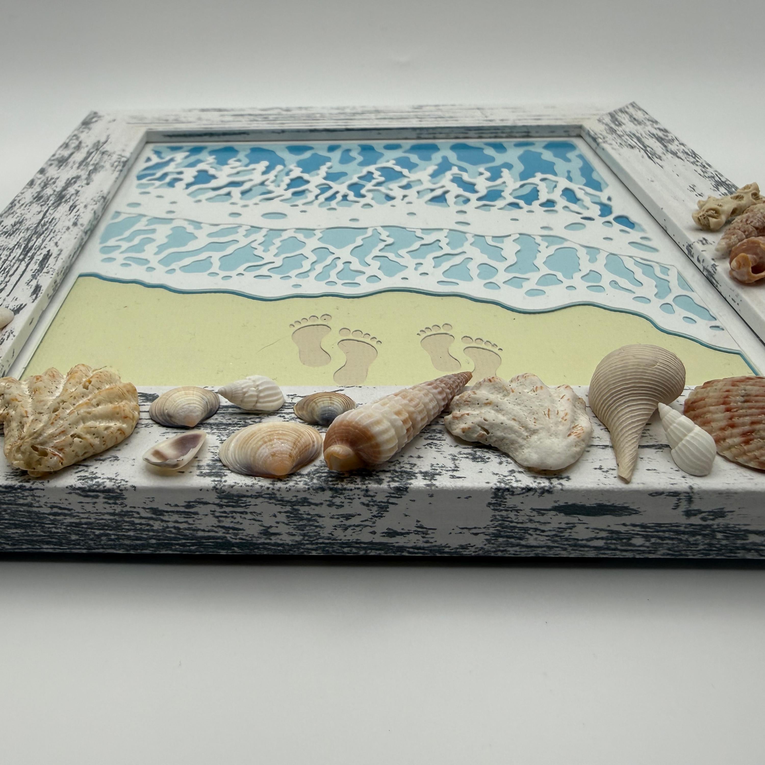 Gulf Coast Shell Frame – Handpicked Seashells & 3D Ocean Wave Paper Art, White Wash
