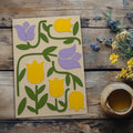 Tulip Greeting Card | Modern Papercut Floral Design in Yellow & Lilac | Birthday, Mother's Day & Thinking of You