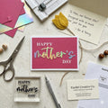 Handmade Mother's Day Card – Holographic Rainbow Script, Magenta Linen Textured Greeting
