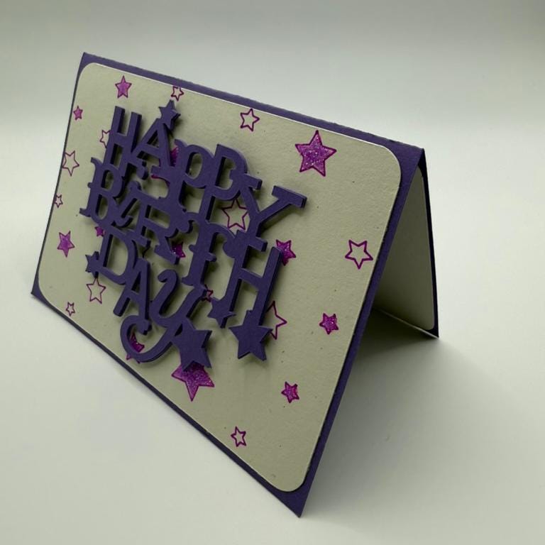Purple Glitter Star Birthday Card | Handmade 3D Greeting Card for Her | Friends, Daughters & Moms