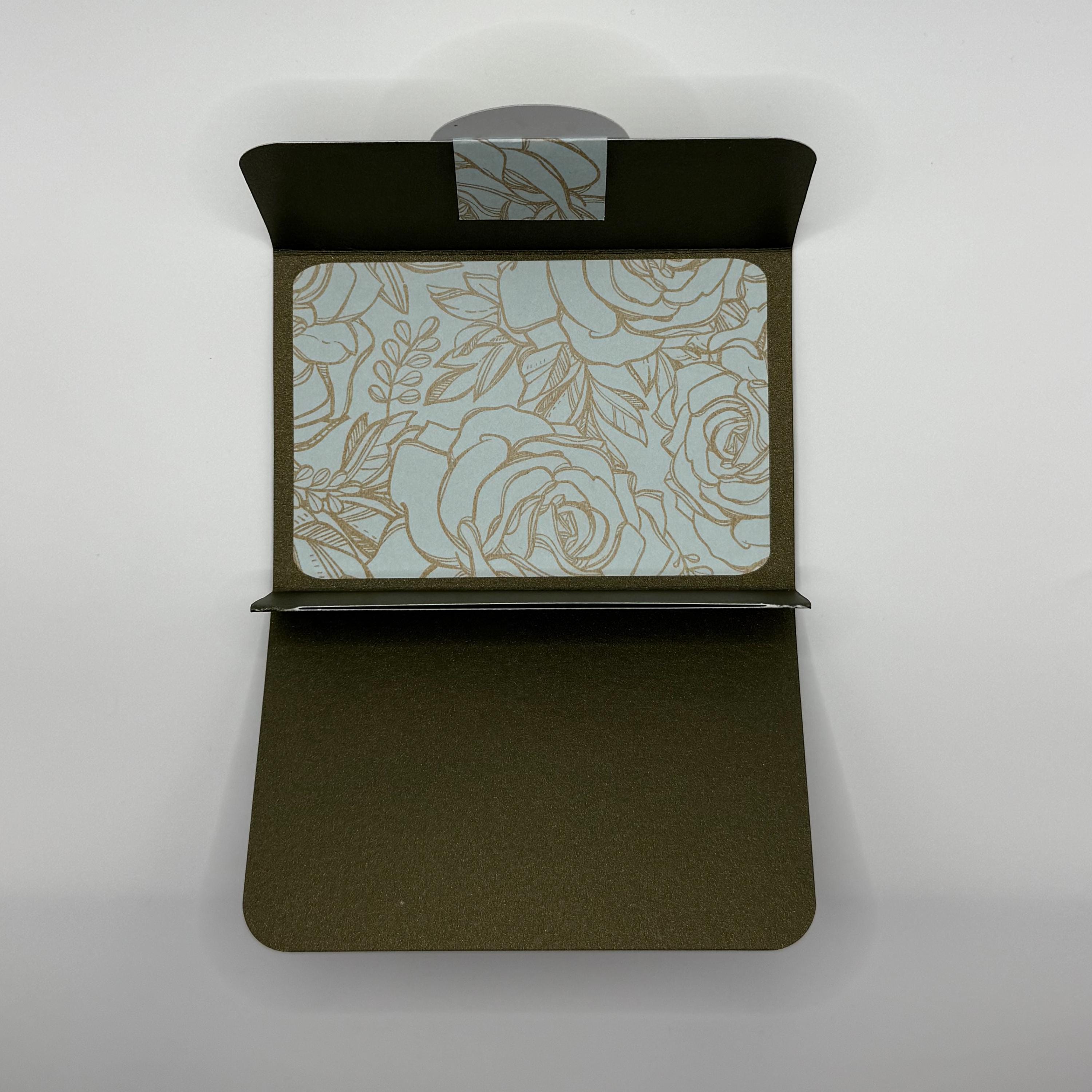 Gift Card Holder – Olive Green Floral & Gold Glitter Handmade Wallet