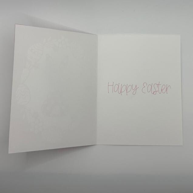 Pink Polka Dot Bunny Easter Card – Whimsical Floral Greeting Card