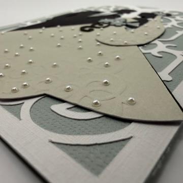 3D Gatefold Wedding Card | Bride & Groom Silhouette with Embossed Gown & Pearl Details | Luxury Wedding & Bridal Shower Gift
