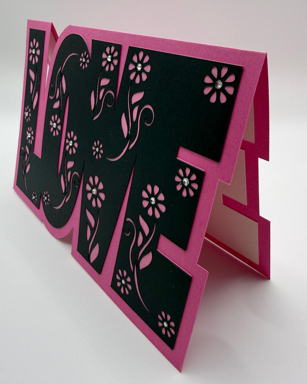 Handmade Bold "LOVE" Floral Card: A Statement of Affection - Unique Anniversary Greeting