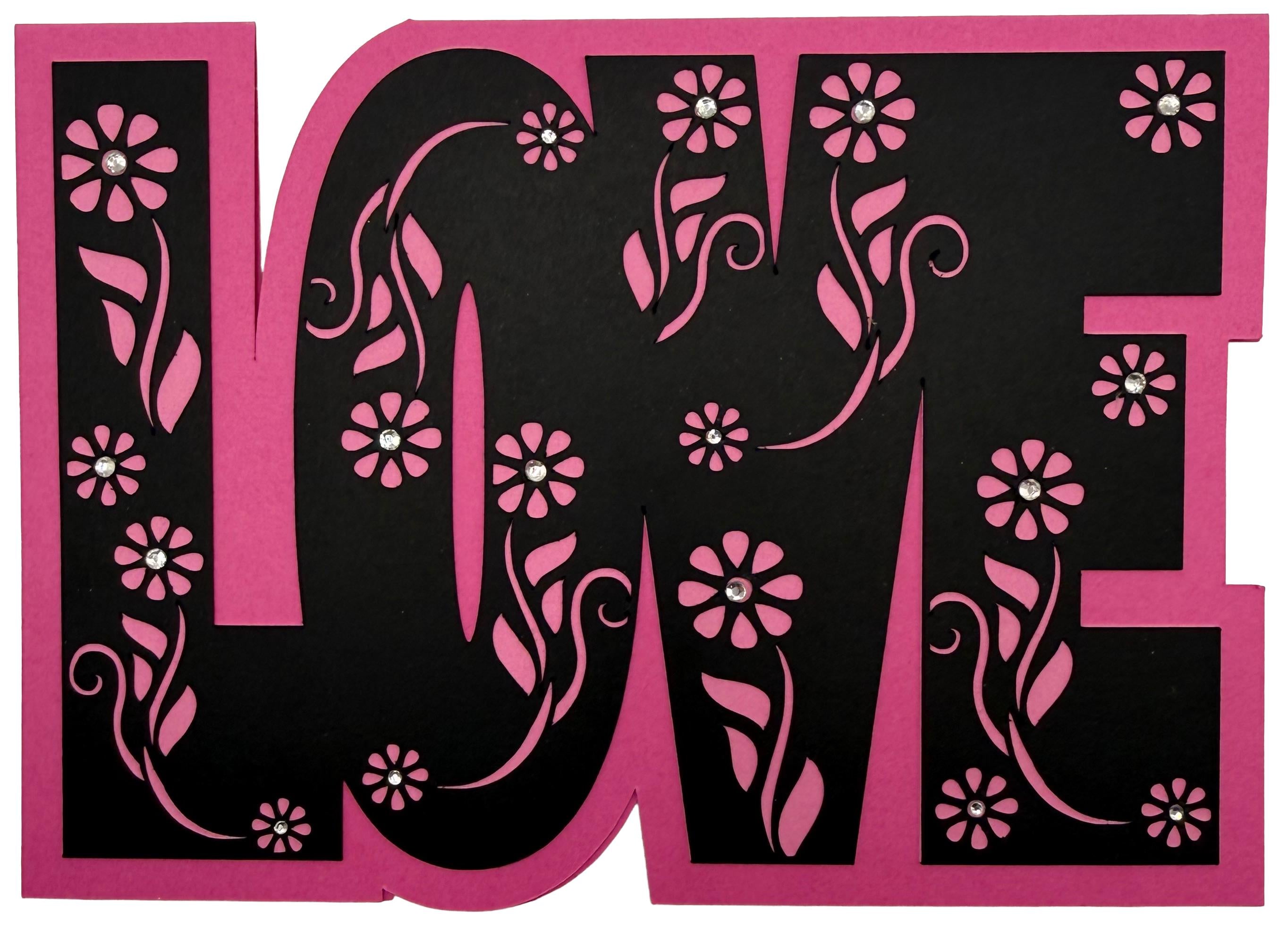 Handmade Bold "LOVE" Floral Card: A Statement of Affection - Unique Anniversary Greeting