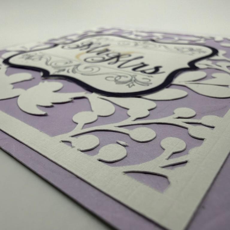 Mr & Mrs Wedding Card | Lavender Lace Die-Cut with Lovebirds & Floral Vines | Wedding, Anniversary & Bridal Shower