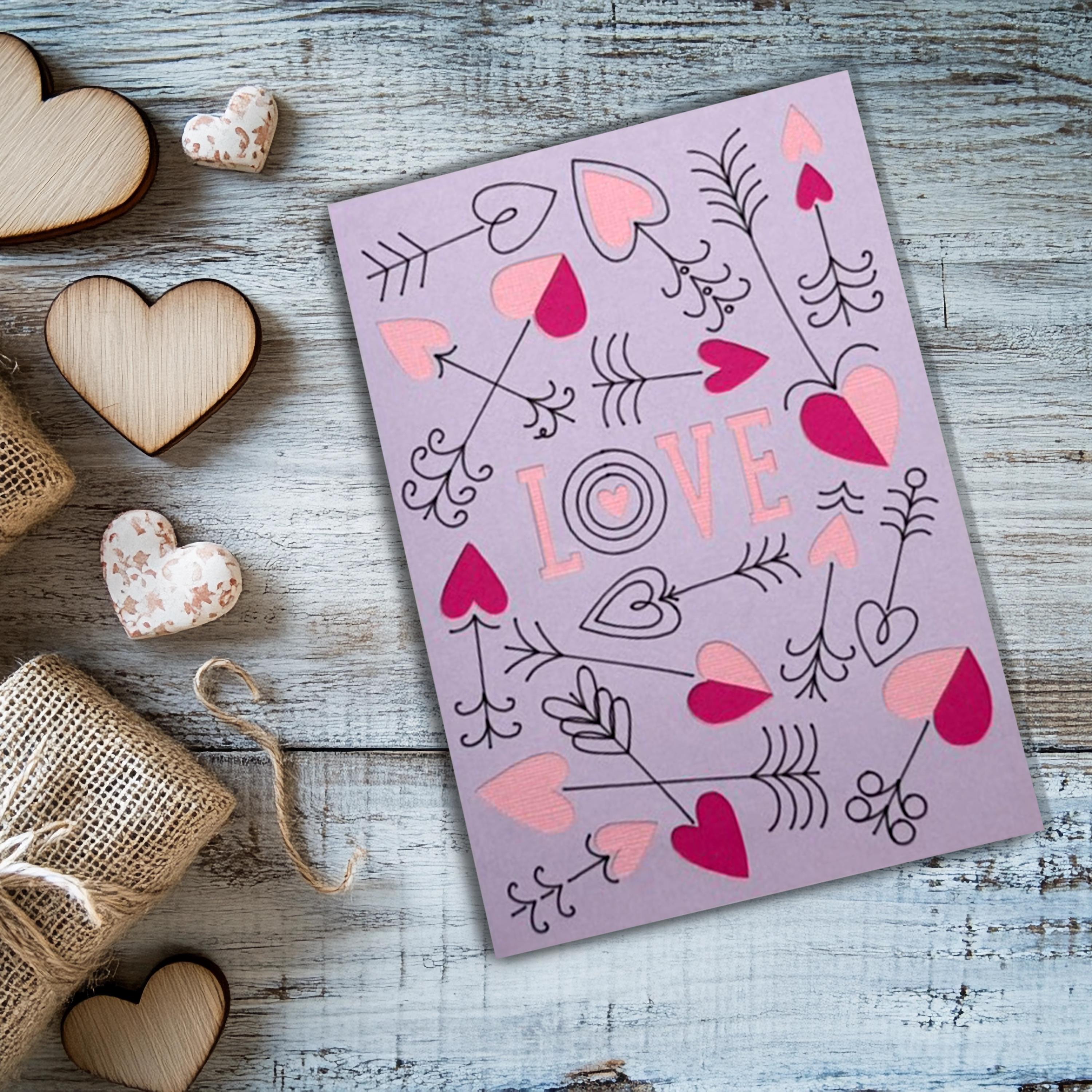 Cupid's Arrow Love Card | Lilac Boho Greeting Card for Anniversary, Valentine's Day & Romance