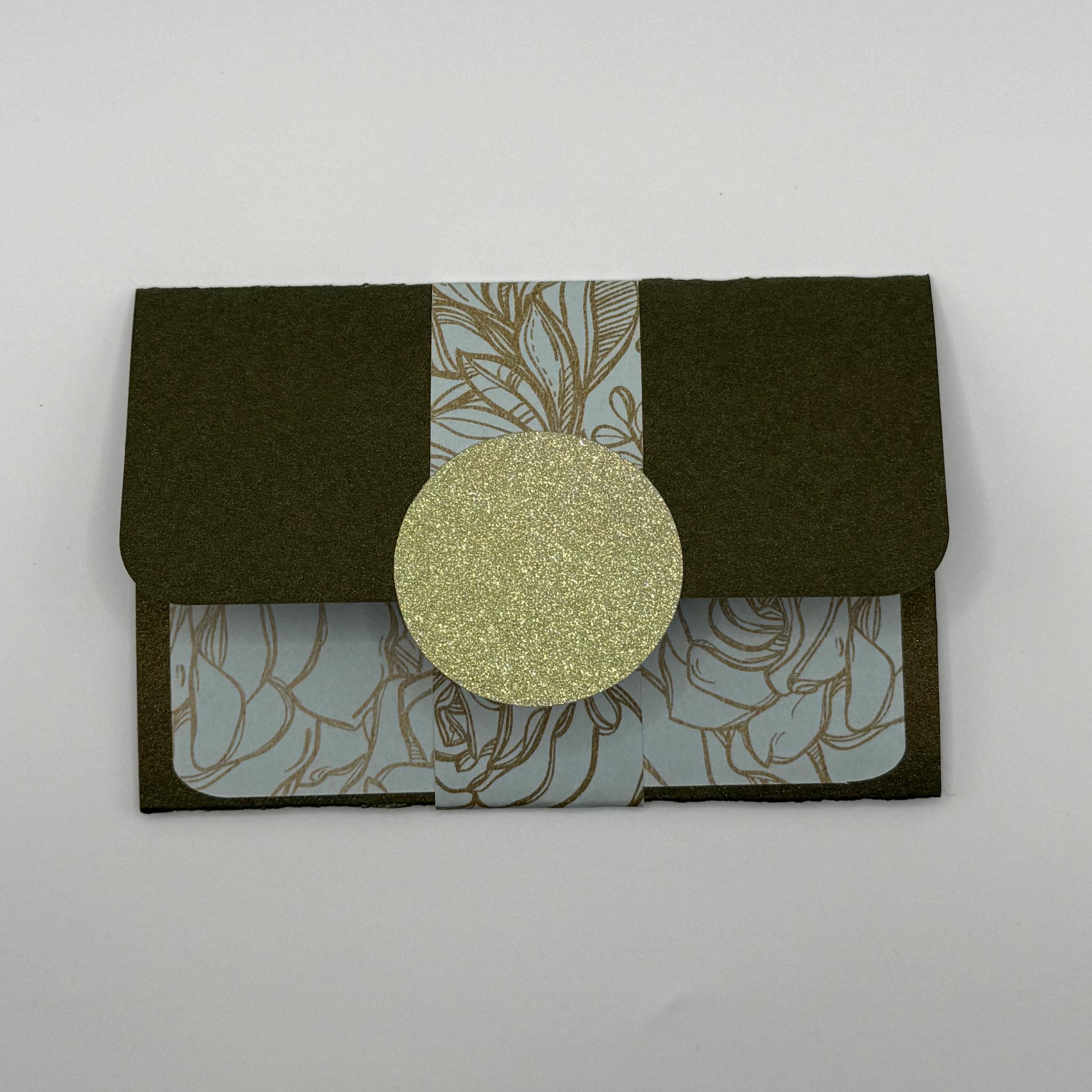 Gift Card Holder – Olive Green Floral & Gold Glitter Handmade Wallet
