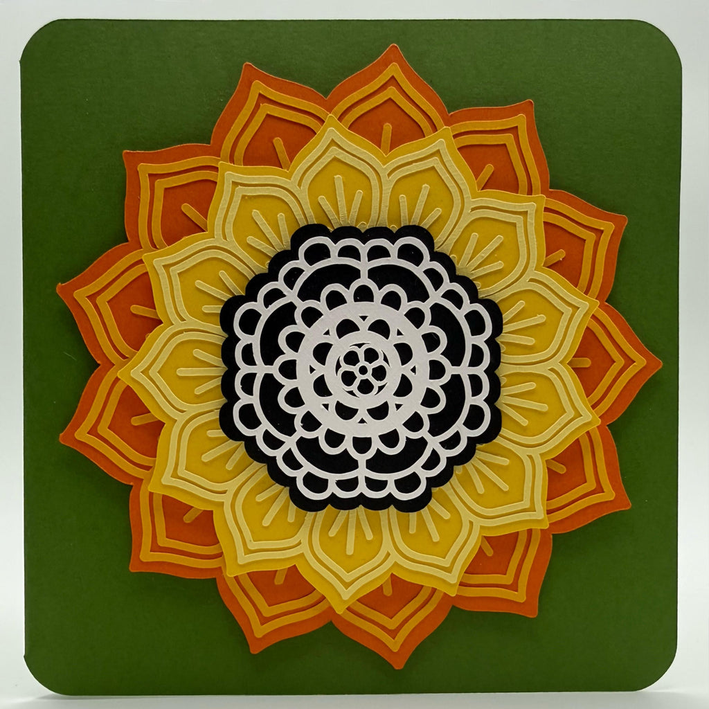 Layered Mandala Flower Card – 3D Floral Sunburst Art (5.5" Square)
