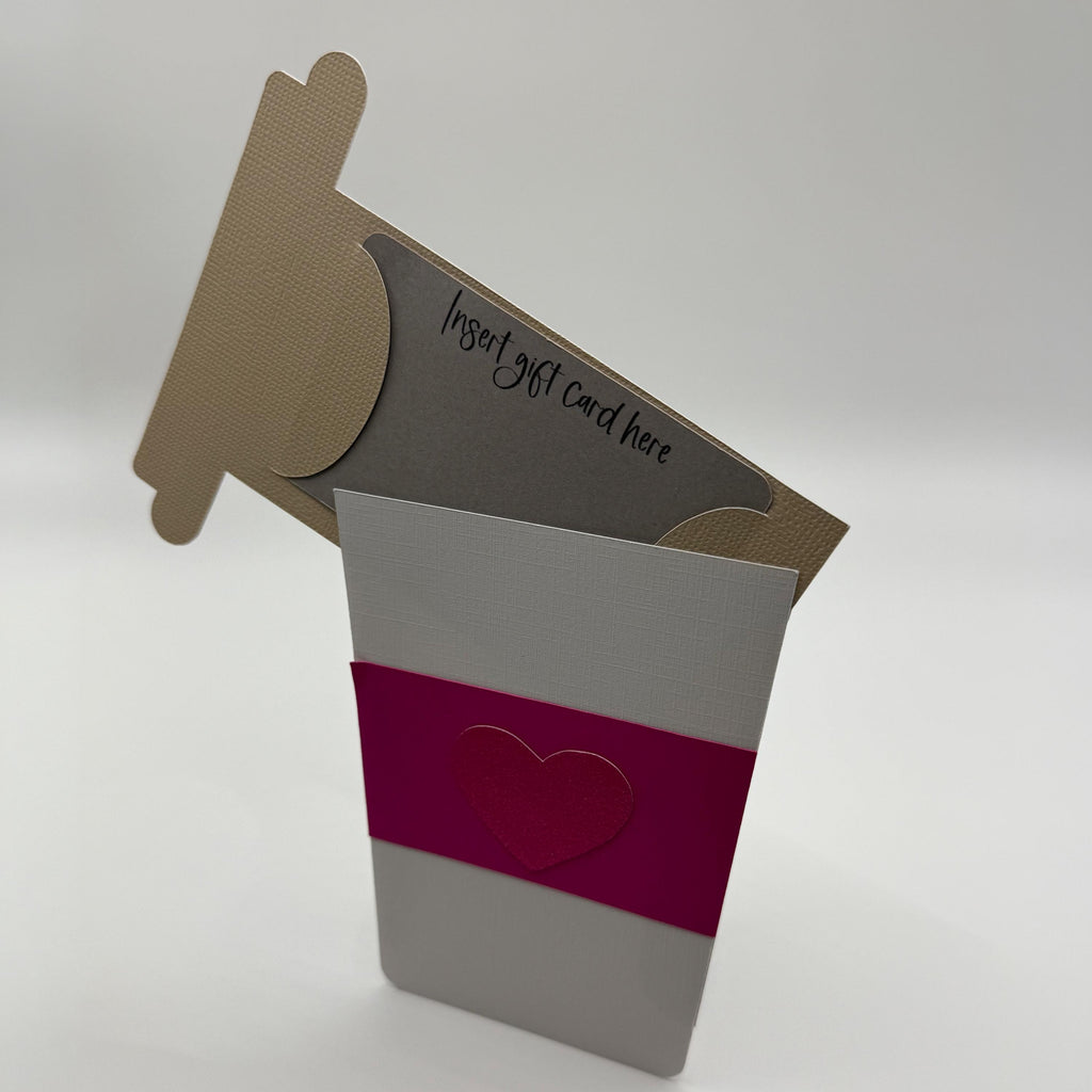 Coffee Cup Gift Card Holder – Handmade "Thanks a Latte" Pink or Blue Heart Accent