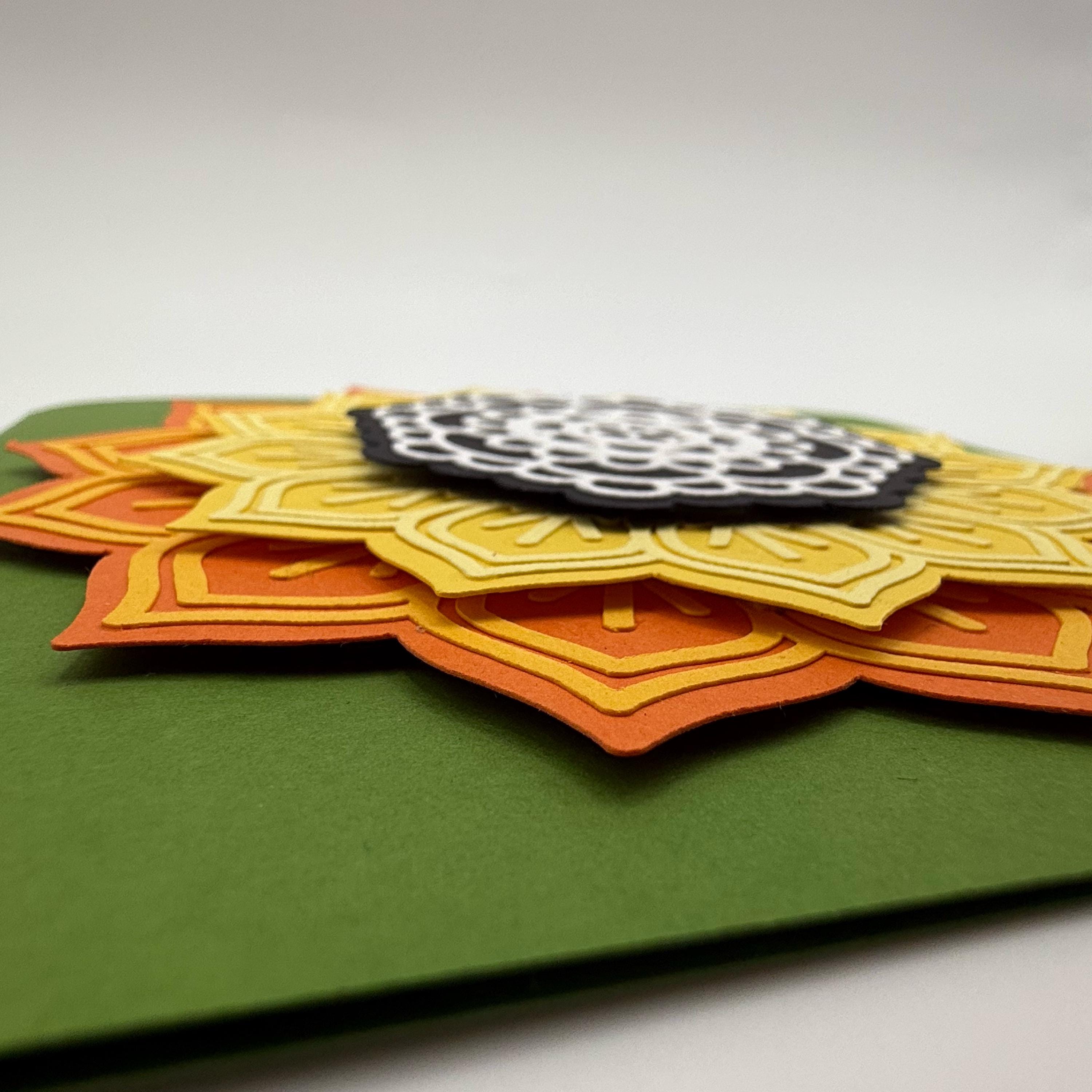 Layered Mandala Flower Card – 3D Floral Sunburst Art (5.5" Square)