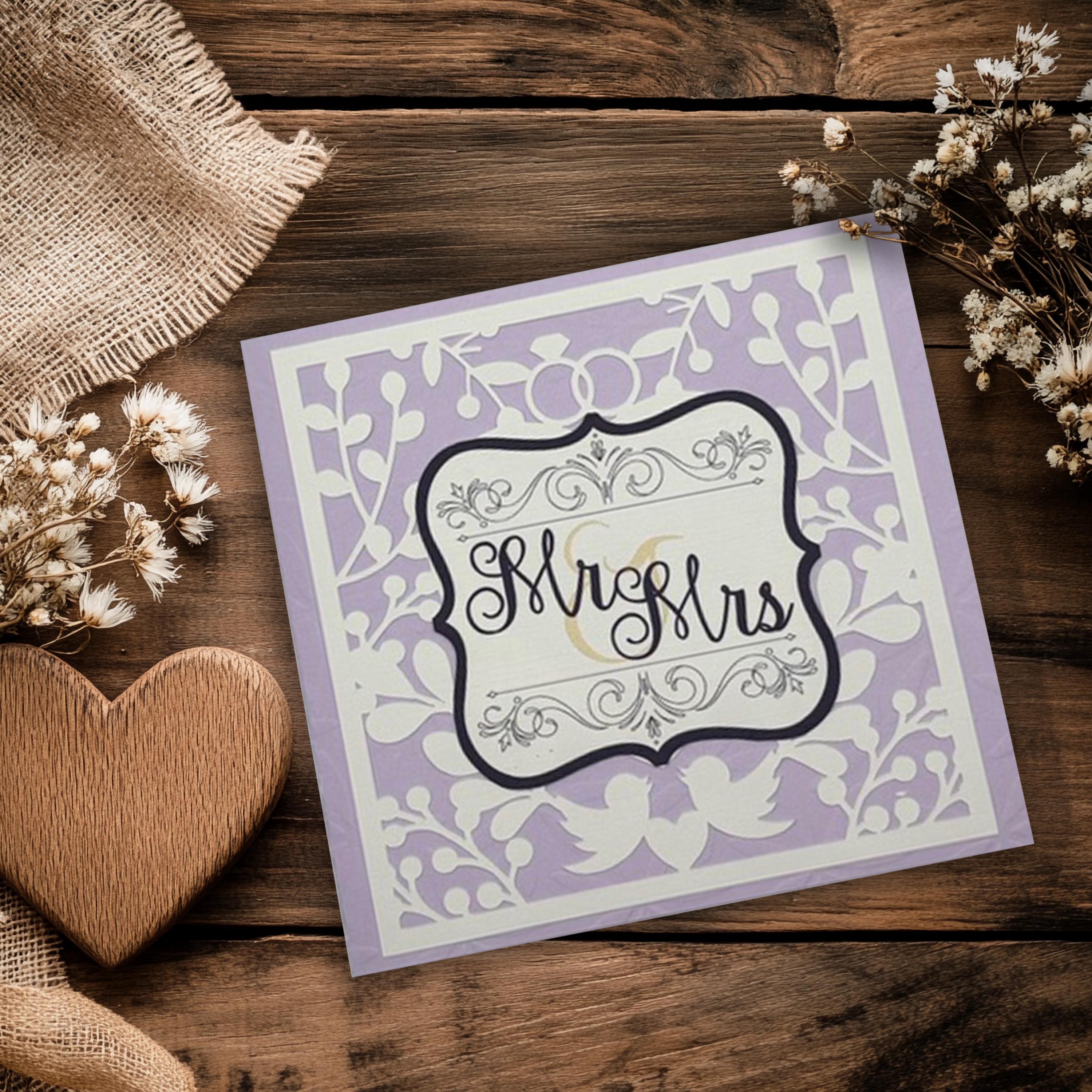 Mr & Mrs Wedding Card | Lavender Lace Die-Cut with Lovebirds & Floral Vines | Wedding, Anniversary & Bridal Shower