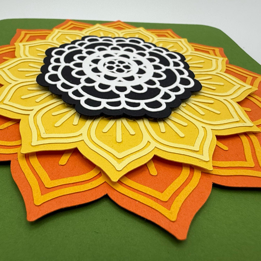 Layered Mandala Flower Card – 3D Floral Sunburst Art (5.5" Square)