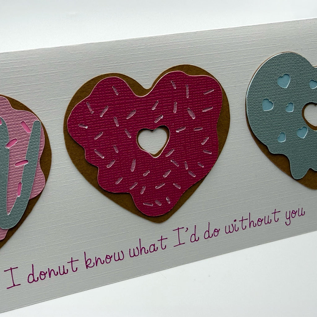 Layered Donut Card – Pink, Blue, Heart Sprinkles – Slimline Greeting (8.5" x 3.5")