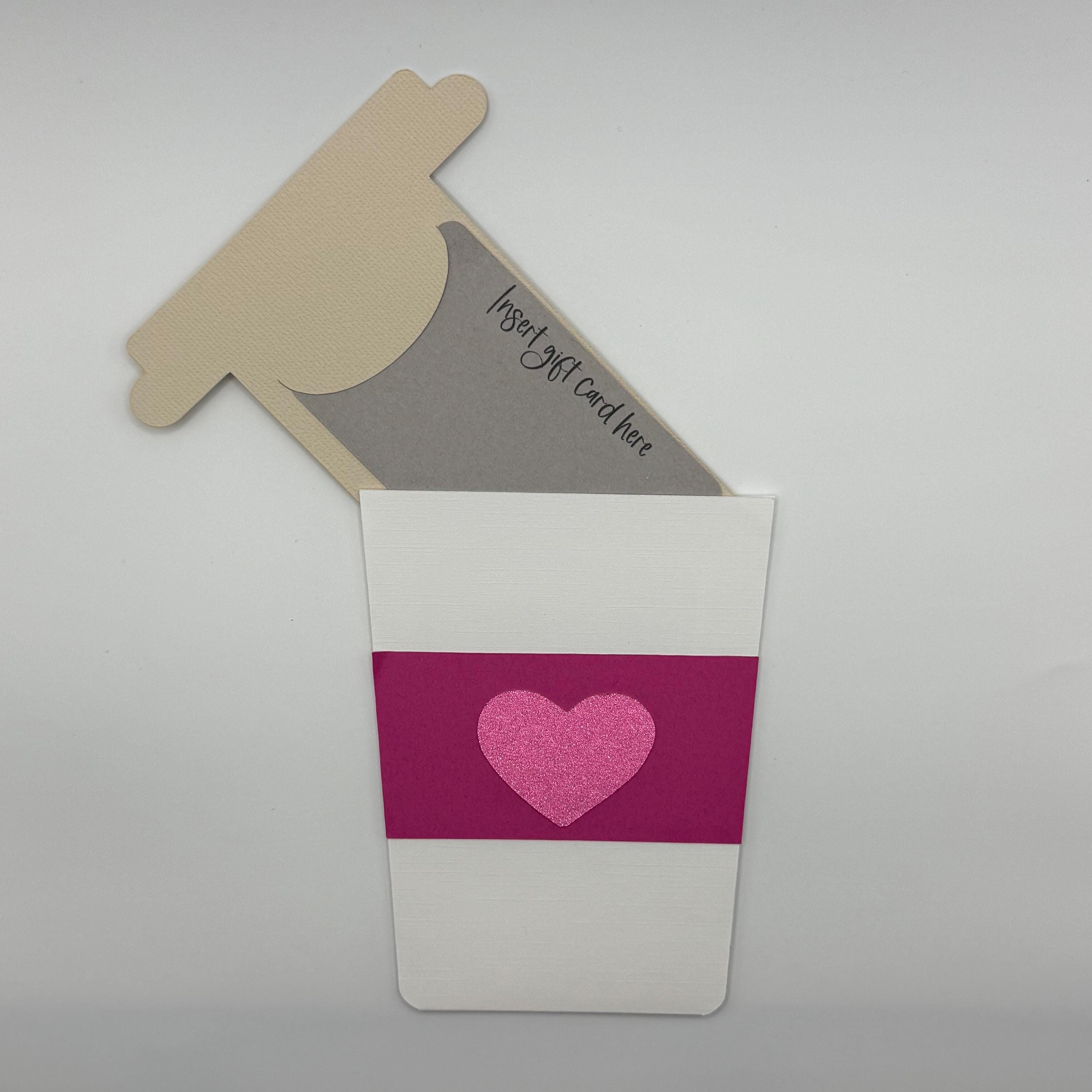 Coffee Cup Gift Card Holder – Handmade "Thanks a Latte" Pink or Blue Heart Accent