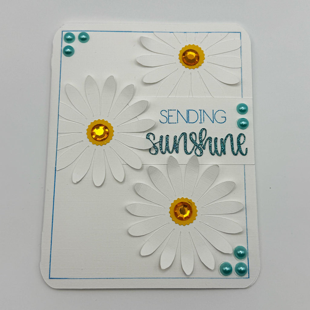 Handmade Daisy Card – 3D Layered Sunburst Greeting, Blue Yellow White Floral Art
