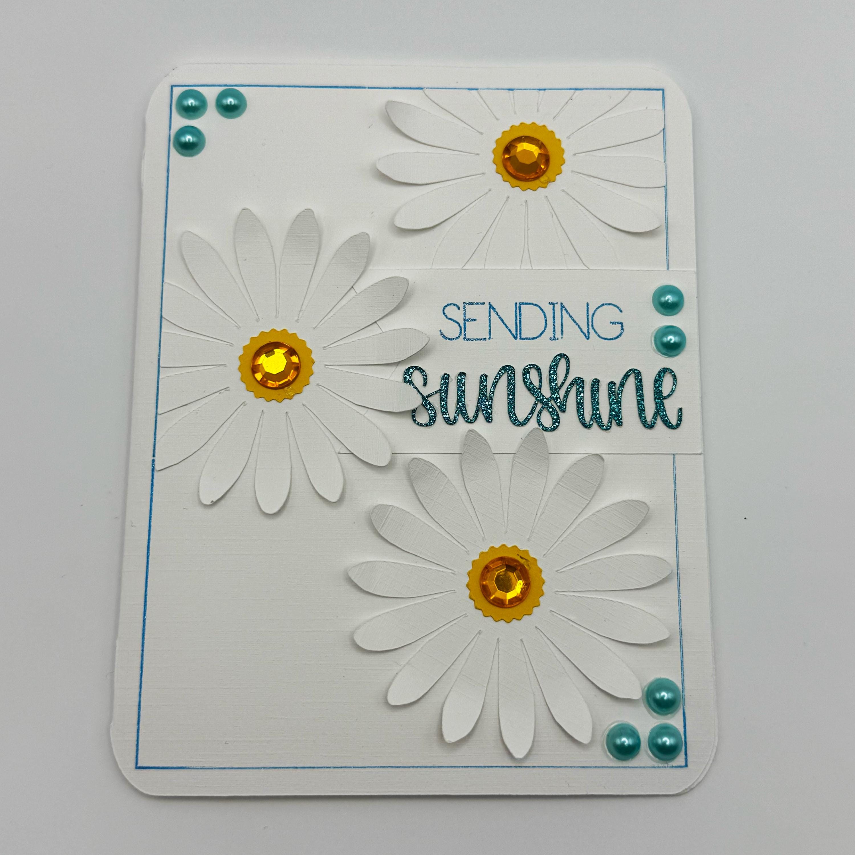 Handmade Daisy Card – 3D Layered Sunburst Greeting, Blue Yellow White Floral Art