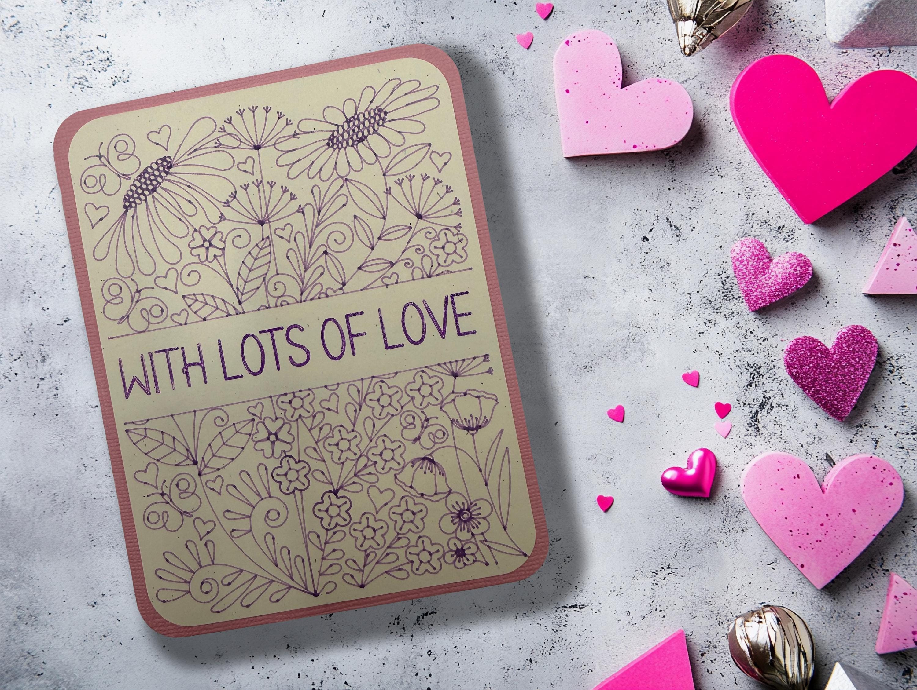 Handmade "With Lots of Love" Floral Greeting Card - Unique Anniversary Greeting
