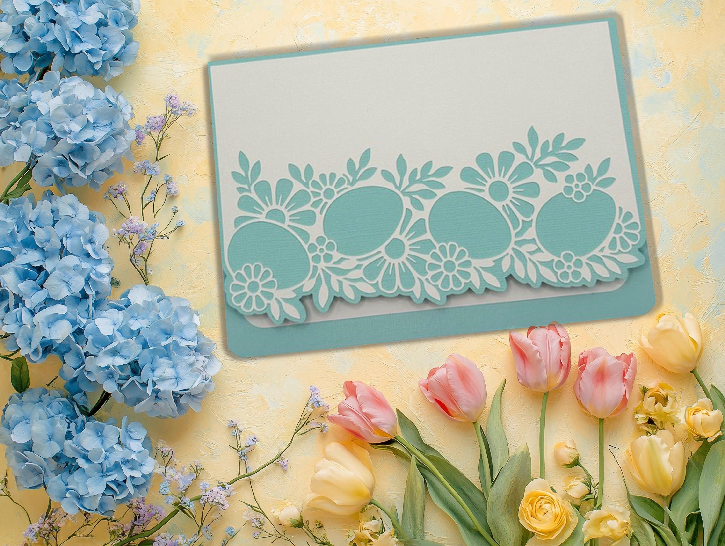 Laser Cut Easter & Spring Greeting Card | Aqua Teal Floral Die-Cut Border | Easter, Mother's Day & Spring Birthday