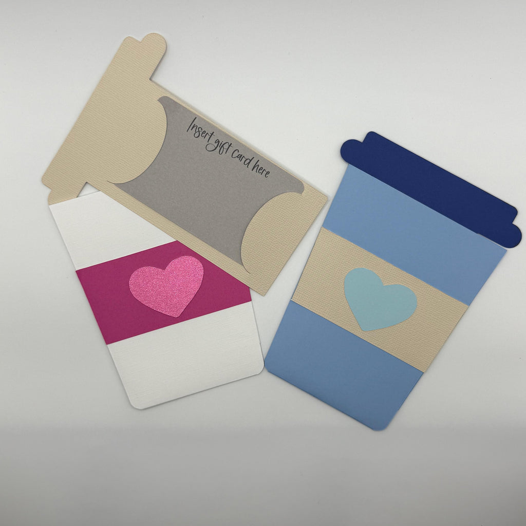 Coffee Cup Gift Card Holder – Handmade "Thanks a Latte" Pink or Blue Heart Accent