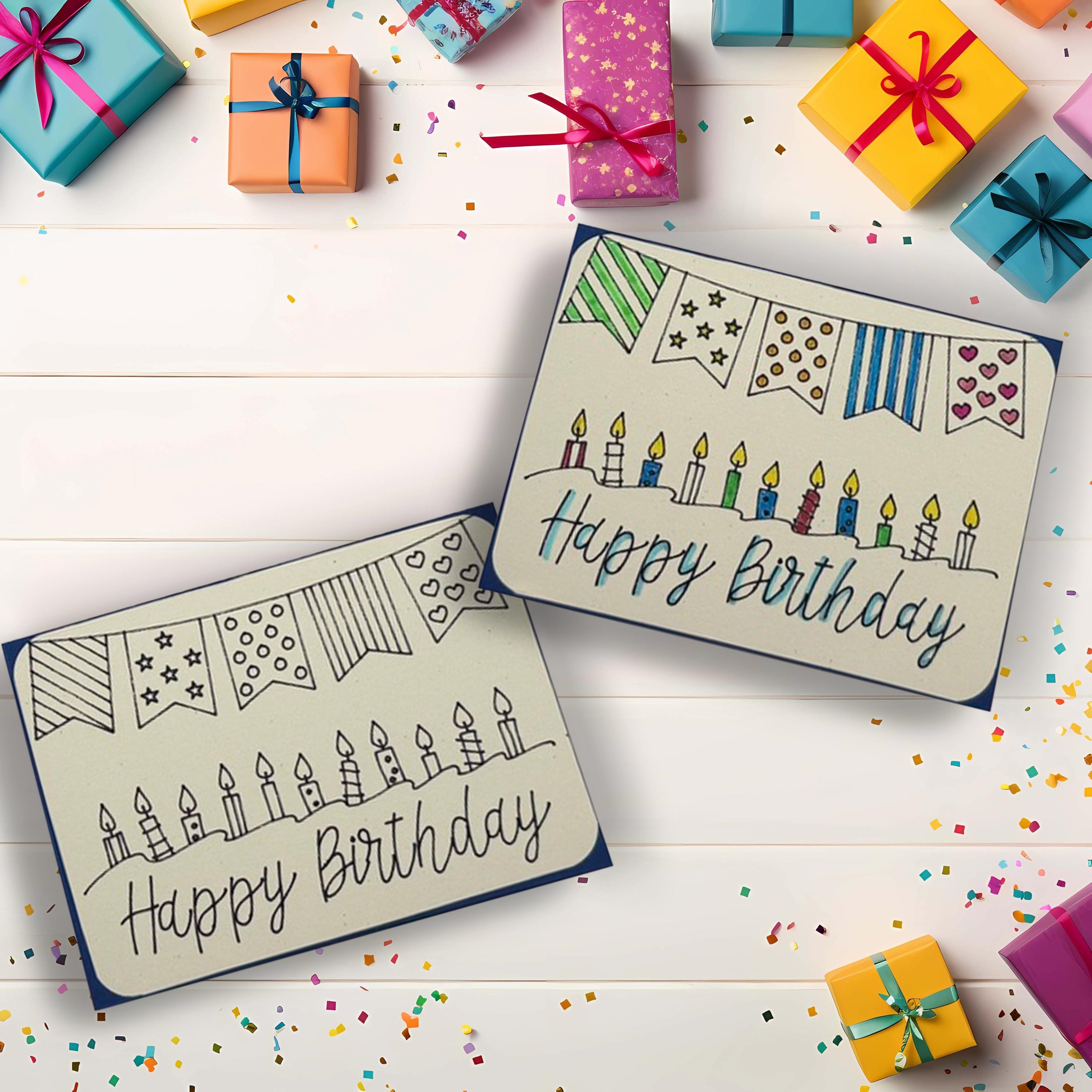 Birthday Candle Greeting Card | Color Your Own or Pre-Colored | Kids Activity & Party Gift