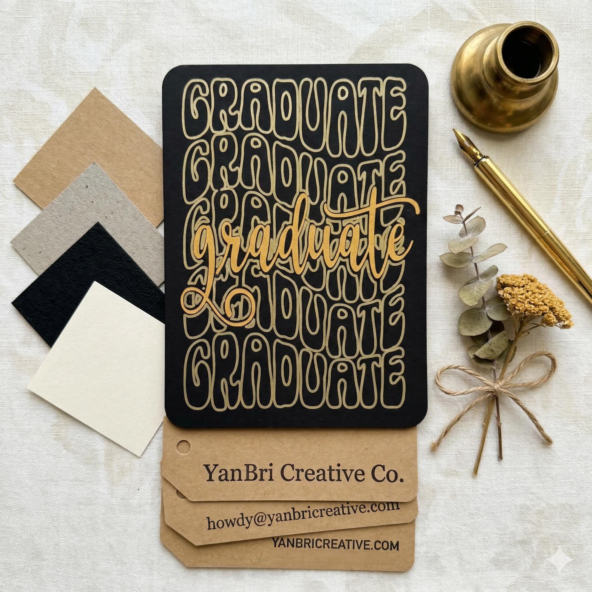 Retro Graduate Card – Gold Foil Style, Black Cardstock, Class of 2026 Greeting