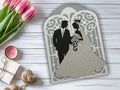 3D Gatefold Wedding Card | Bride & Groom Silhouette with Embossed Gown & Pearl Details | Luxury Wedding & Bridal Shower Gift
