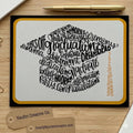 Graduation Card – Mortarboard Word Art in Black & Gold