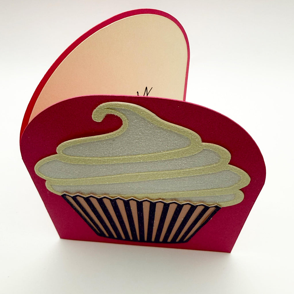 Handmade Glitter Cupcake Birthday Card – Pink Purple Layered 3D Greeting (Arched Top)