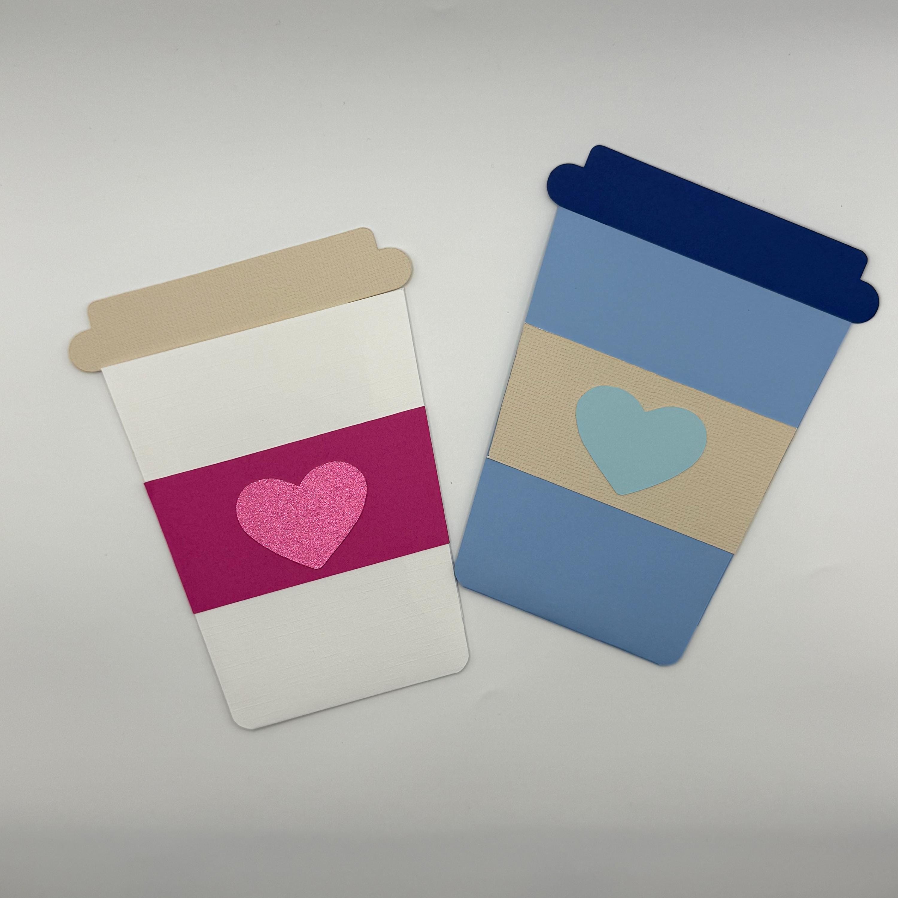 Coffee Cup Gift Card Holder – Handmade "Thanks a Latte" Pink or Blue Heart Accent