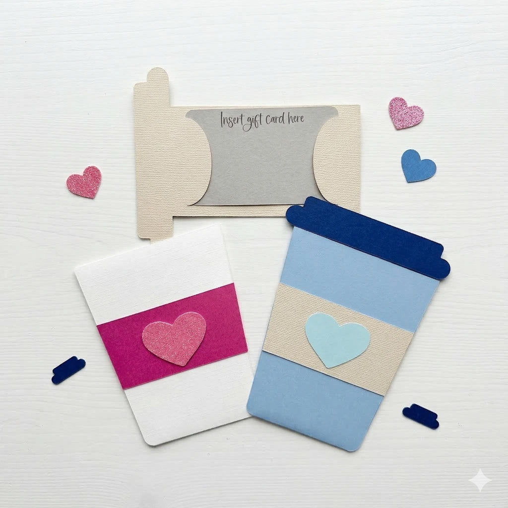Coffee Cup Gift Card Holder – Handmade "Thanks a Latte" Pink or Blue Heart Accent