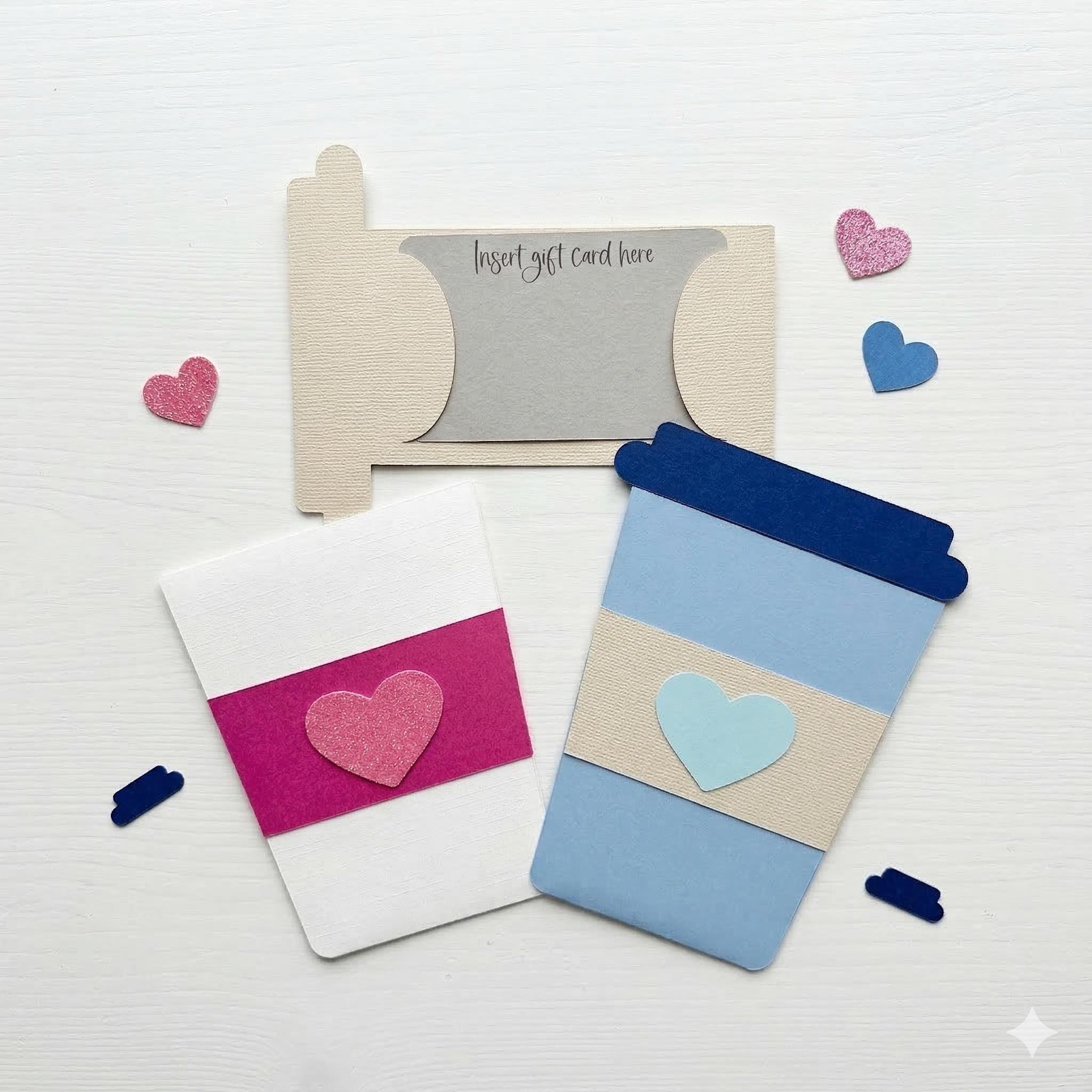 Coffee Cup Gift Card Holder – Handmade "Thanks a Latte" Pink or Blue Heart Accent
