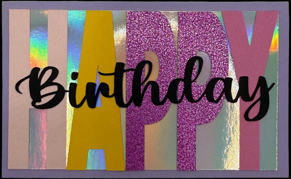 Handmade Happy Birthday Card | Purple Glitter & Holographic Accents