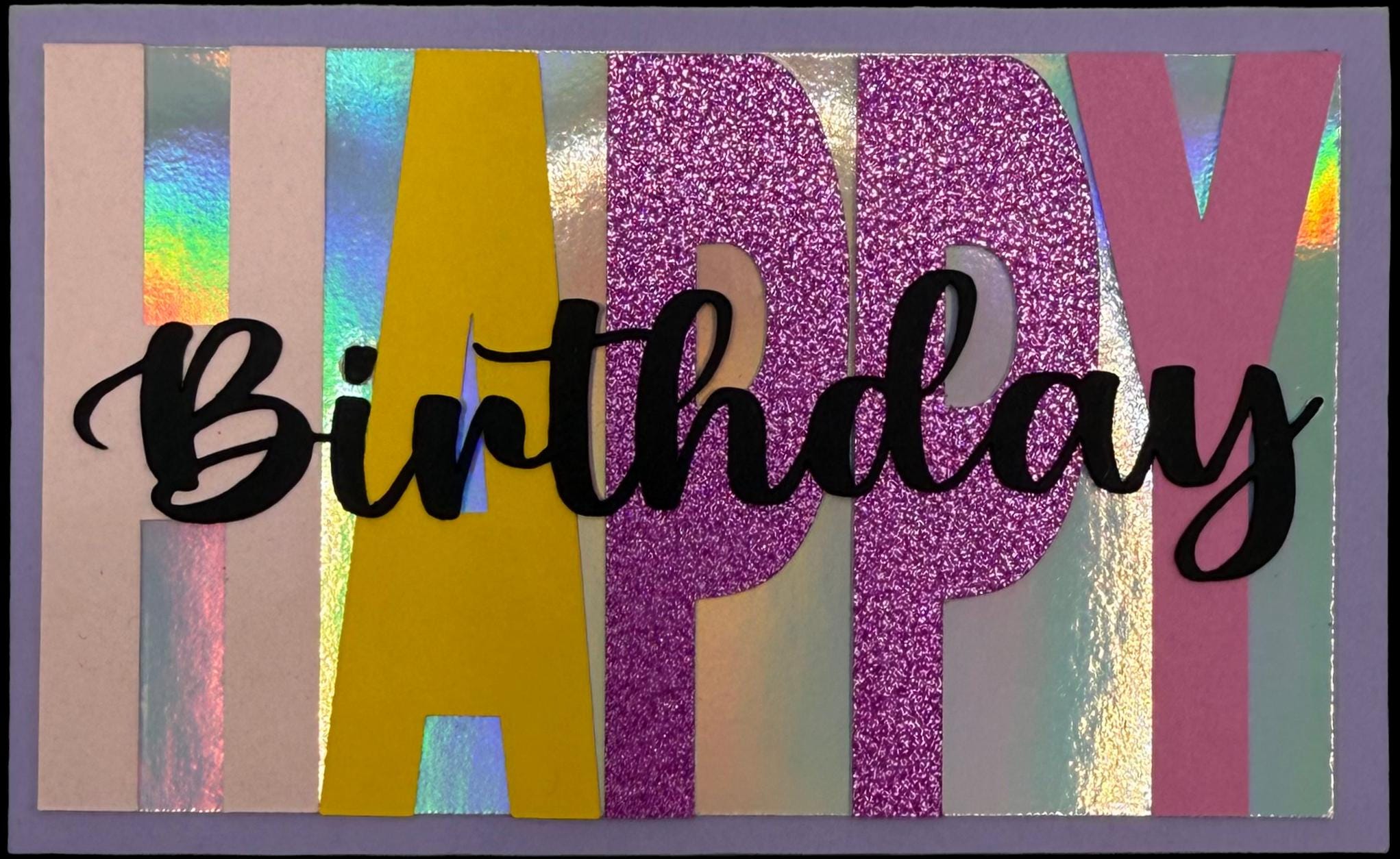 Handmade Happy Birthday Card | Purple Glitter & Holographic Accents