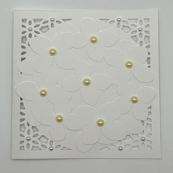 Laser Cut Floral Greeting Card | White Lace with Pearl Accents & Handmade Envelope | Wedding, Bridal Shower & Birthday