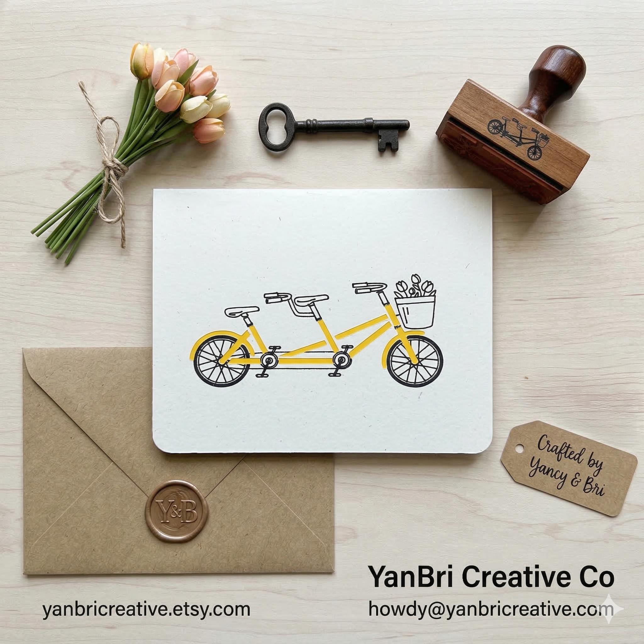 Yellow Tandem Bicycle Greeting Card – Anniversary, Wedding & Friendship Note Card