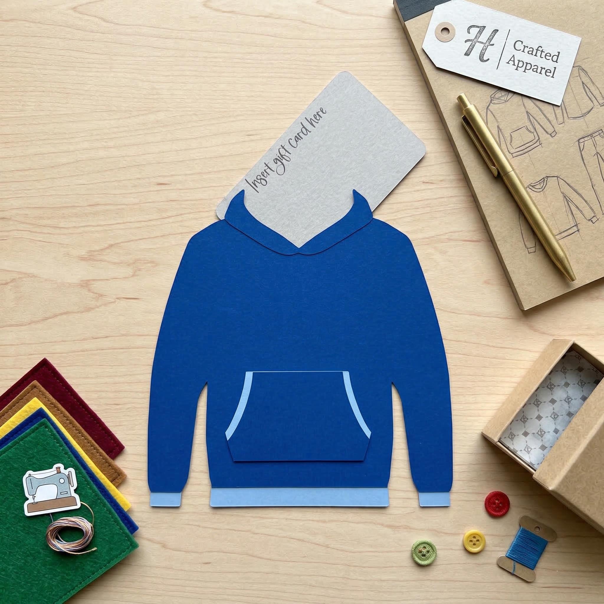 Hoodie Gift Card Holder – 3D Royal Blue Sweatshirt Card Sleeve