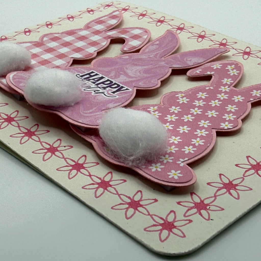 Handmade Easter Bunny Cards – 3D Pom-Pom Tail, Gingham & Floral Spring Stationery
