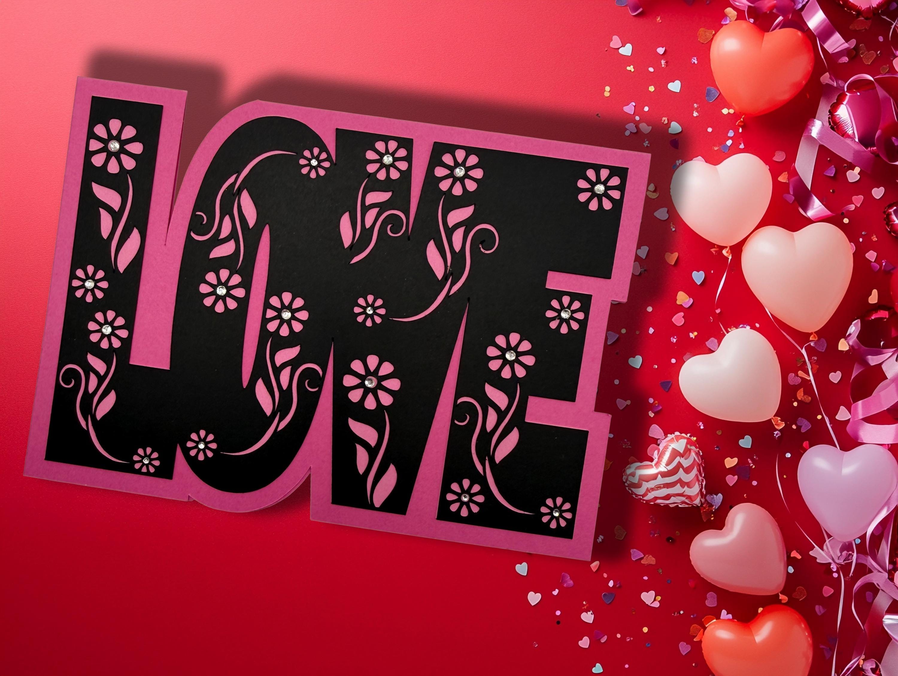 Handmade Bold "LOVE" Floral Card: A Statement of Affection - Unique Anniversary Greeting
