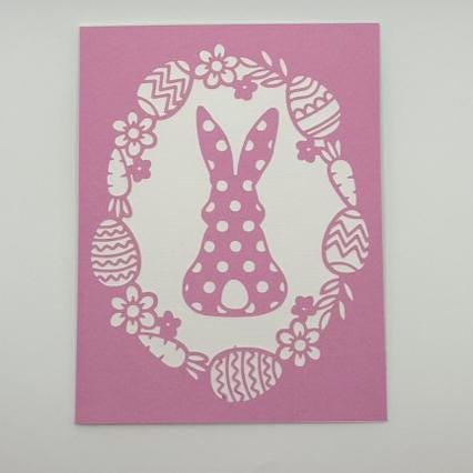 Pink Polka Dot Bunny Easter Card – Whimsical Floral Greeting Card