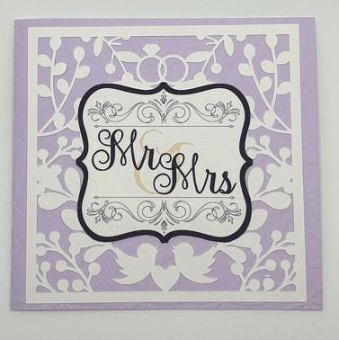 Mr & Mrs Wedding Card | Lavender Lace Die-Cut with Lovebirds & Floral Vines | Wedding, Anniversary & Bridal Shower