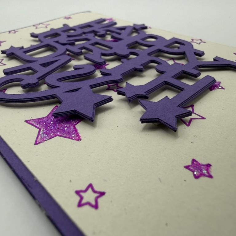 Purple Glitter Star Birthday Card | Handmade 3D Greeting Card for Her | Friends, Daughters & Moms