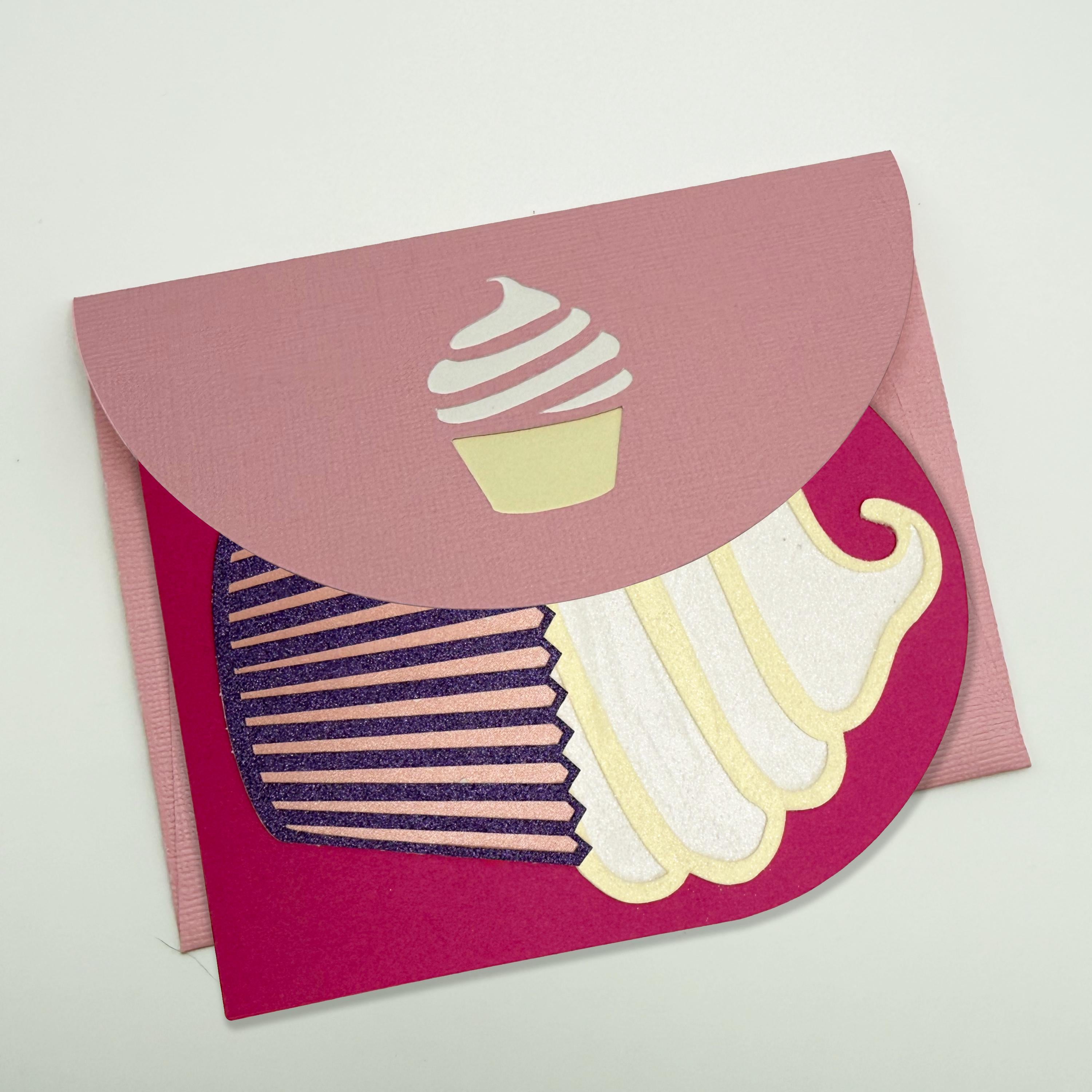 Handmade Glitter Cupcake Birthday Card – Pink Purple Layered 3D Greeting (Arched Top)