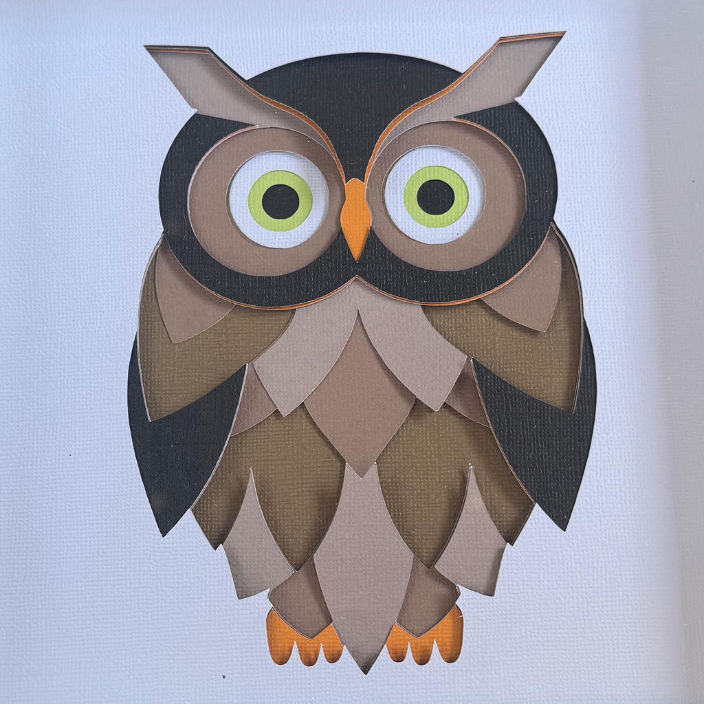 3D Layered Paper Art Owl Shadow Box – 8x8 Handmade Mid-Century Wall & Desk Decor