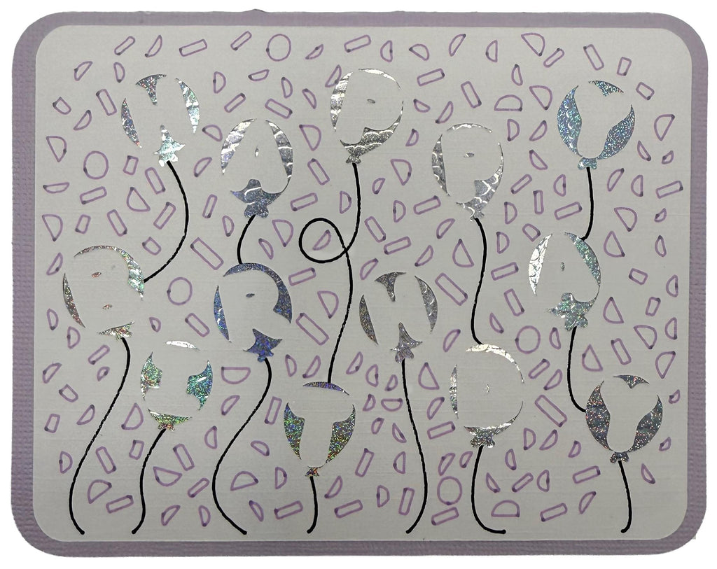 Handmade Birthday Card | Holographic Balloon Letters in Blue or Lavender | Unique Confetti Celebration Card