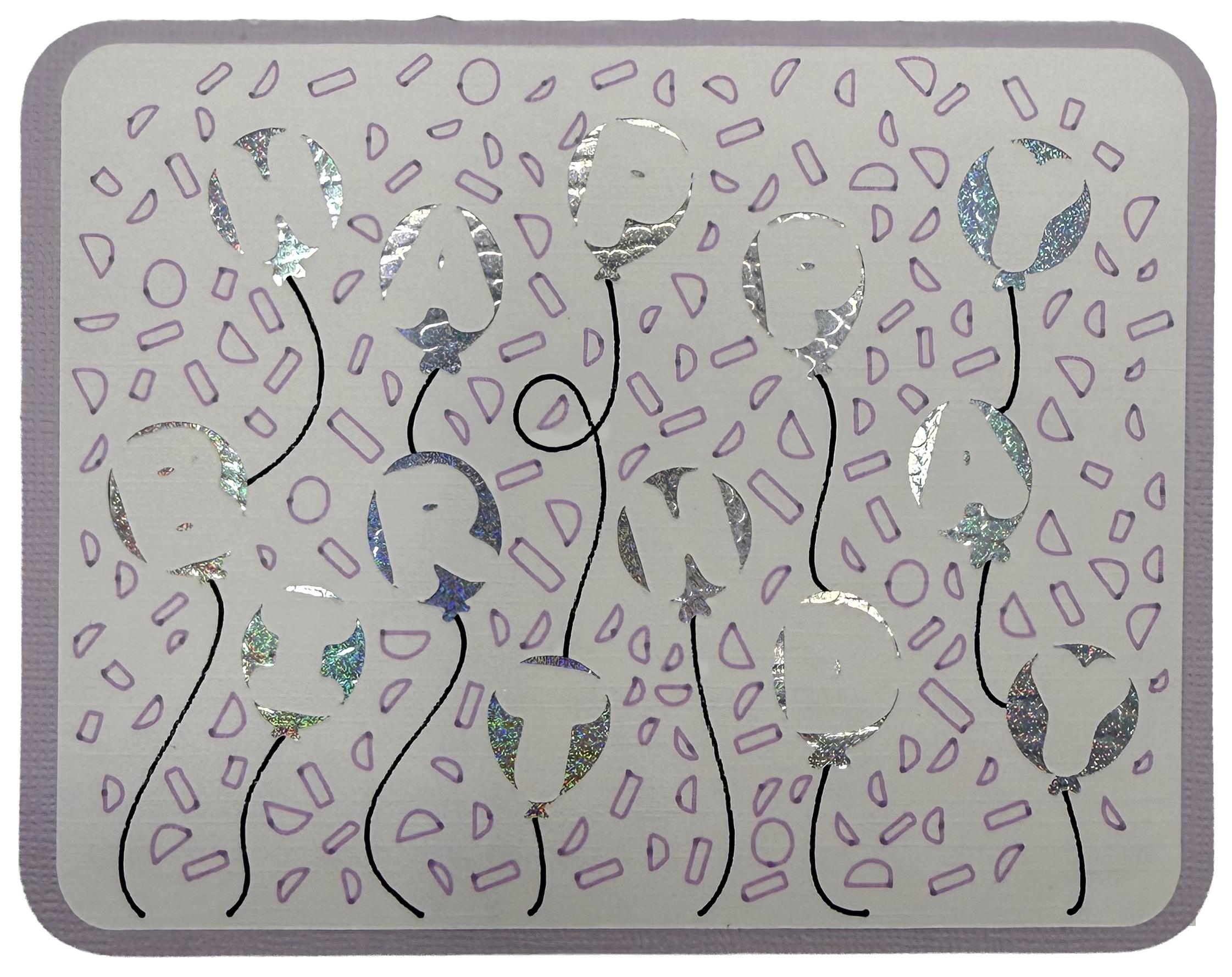 Handmade Birthday Card | Holographic Balloon Letters in Blue or Lavender | Unique Confetti Celebration Card