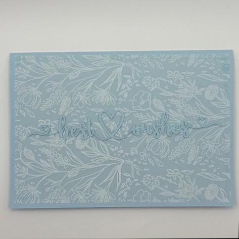 "Best Wishes" Wedding Greeting Card – Dust Blue Floral Die-Cut Heart Design