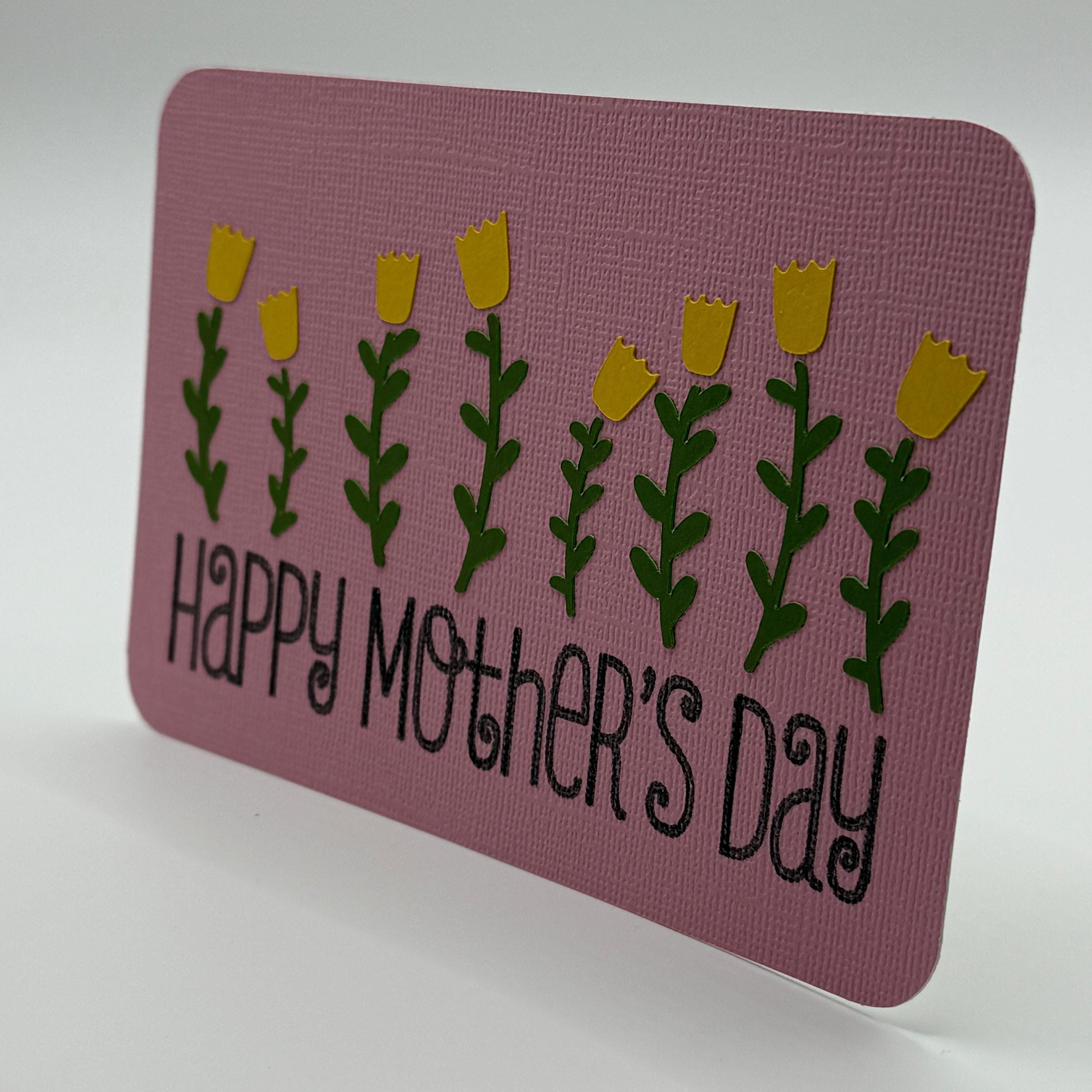 Handmade Mother's Day Postcard – Pink Linen Tulip Floral Stationery