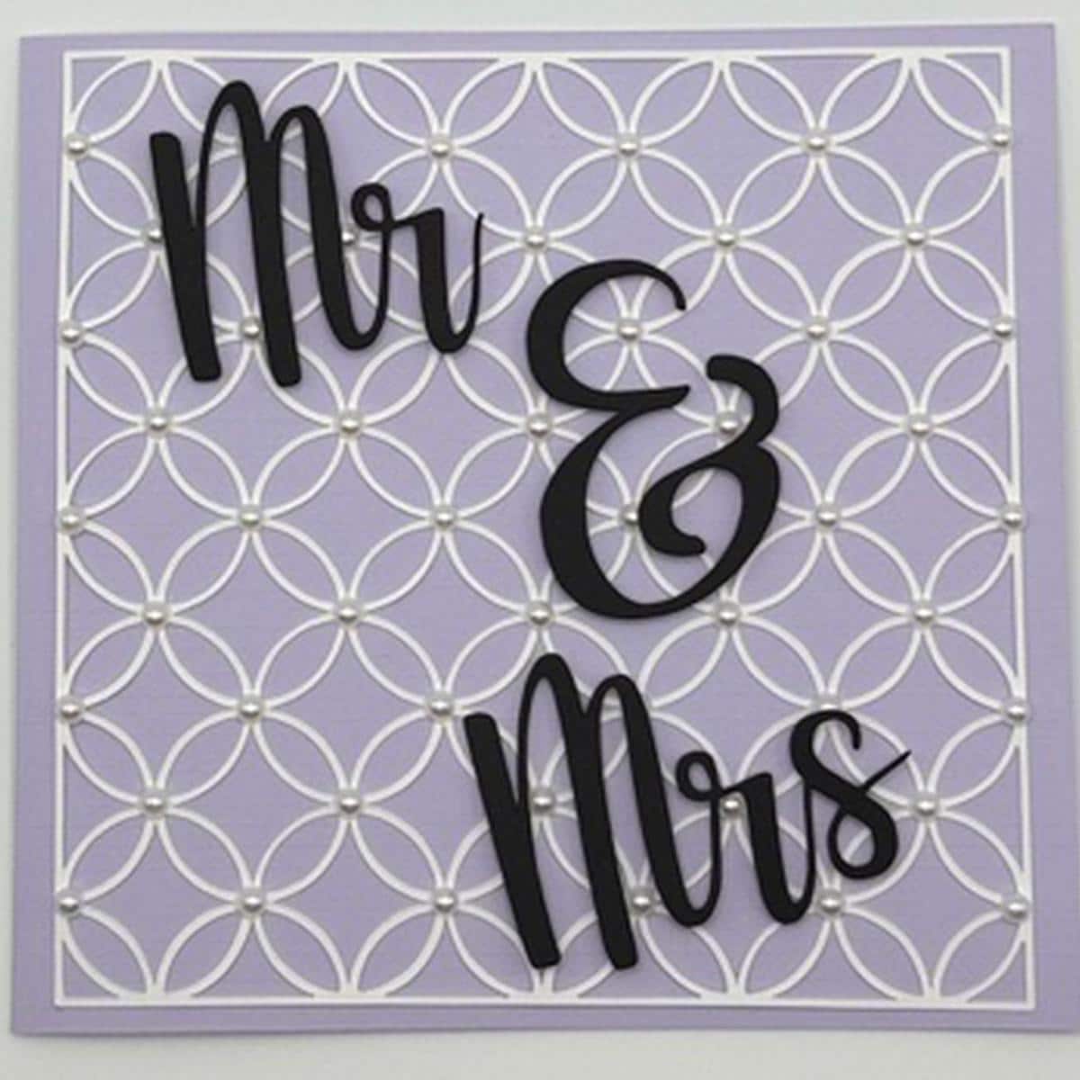 Mr & Mrs Wedding Greeting Card | Lavender Lace with 3D Script & Pearl Accents | Wedding, Anniversary & Bridal Shower