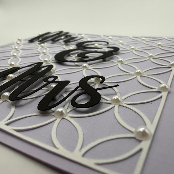 Mr & Mrs Wedding Greeting Card | Lavender Lace with 3D Script & Pearl Accents | Wedding, Anniversary & Bridal Shower